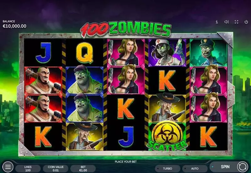 100 Zombies slots Main Screen Reels