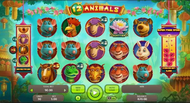 12 Animals slots Main Screen Reels