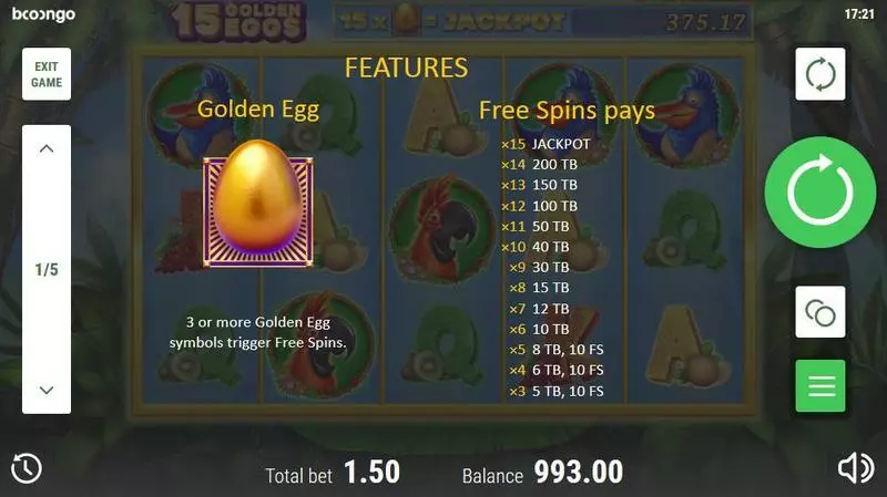 15 Golden Eggs slots Free Spins Feature