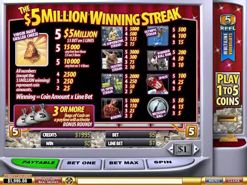 5 Million Winning Streak slots Info and Rules