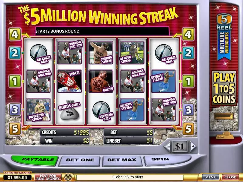 5 Million Winning Streak slots Main Screen Reels