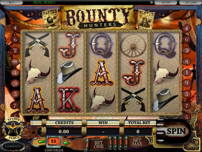 5-Reel Bounty Hunter slots Main Screen Reels