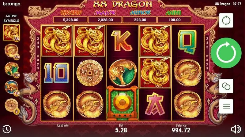 88 Dragon slots Main Screen Reels