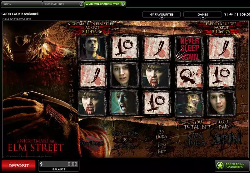 A Nightmare on Elm Street slots Main Screen Reels