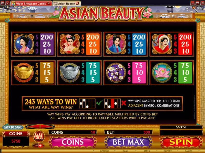 Asian Beauty slots Info and Rules