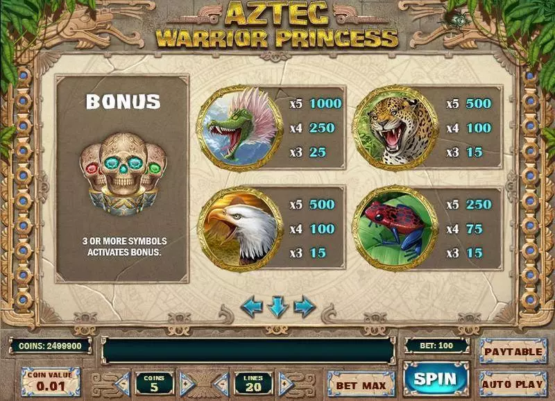 Aztec Warrior Princess slots Info and Rules