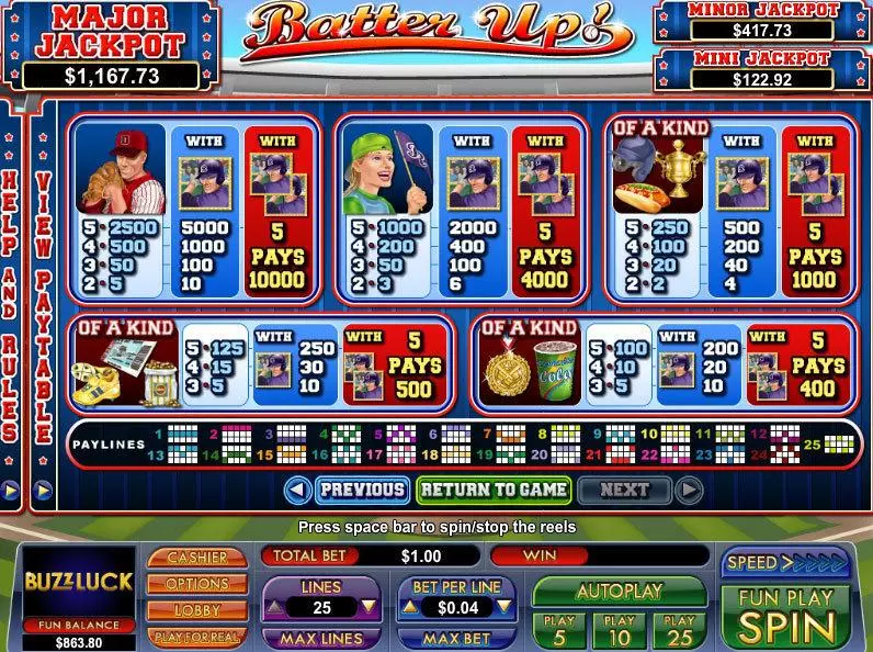 Batter Up slots Info and Rules