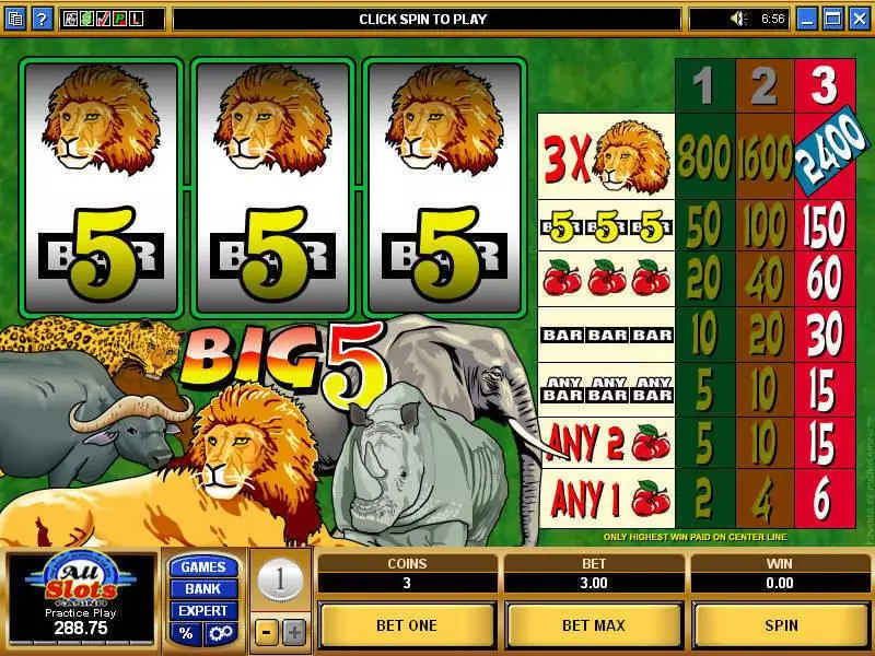 Big Five slots Main Screen Reels