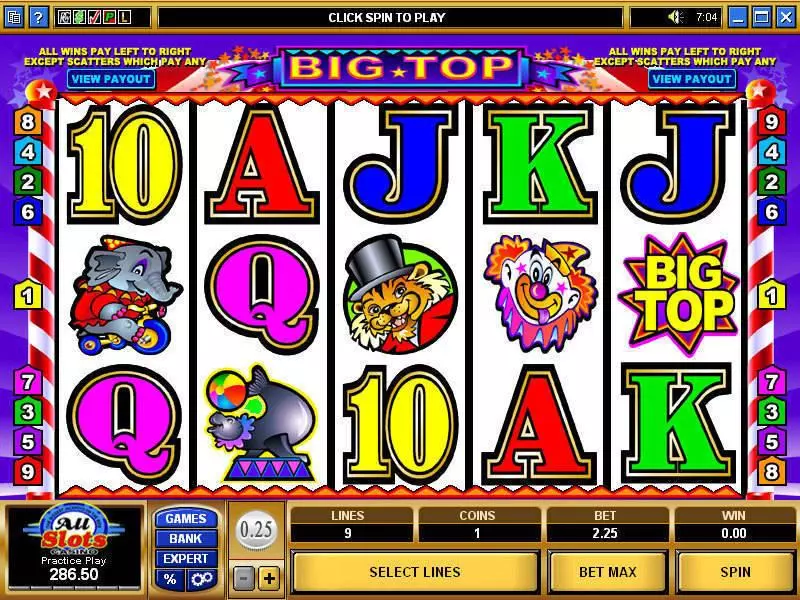 Big Top slots Main Screen Reels