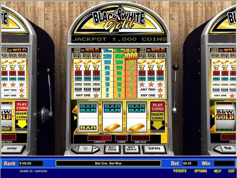 Black and White Gold 1 Line slots Main Screen Reels