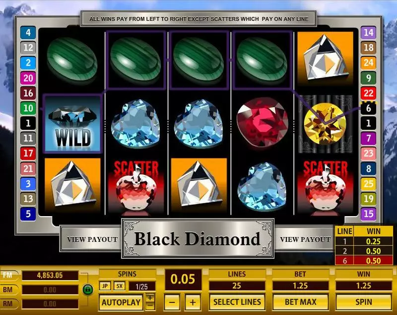 Black Diamond 25 Lines slots Main Screen Reels