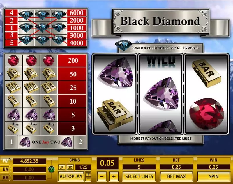 Black Diamond 5 Lines slots Main Screen Reels