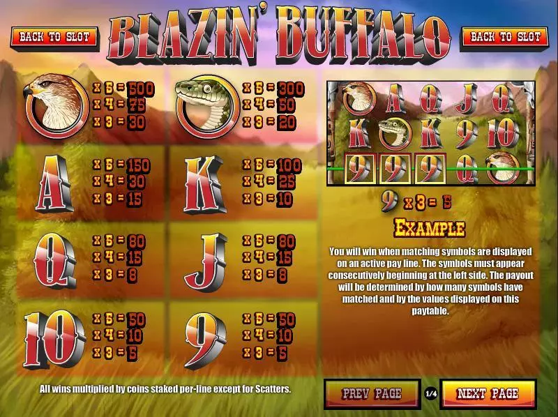Blazin' Buffalo slots Info and Rules