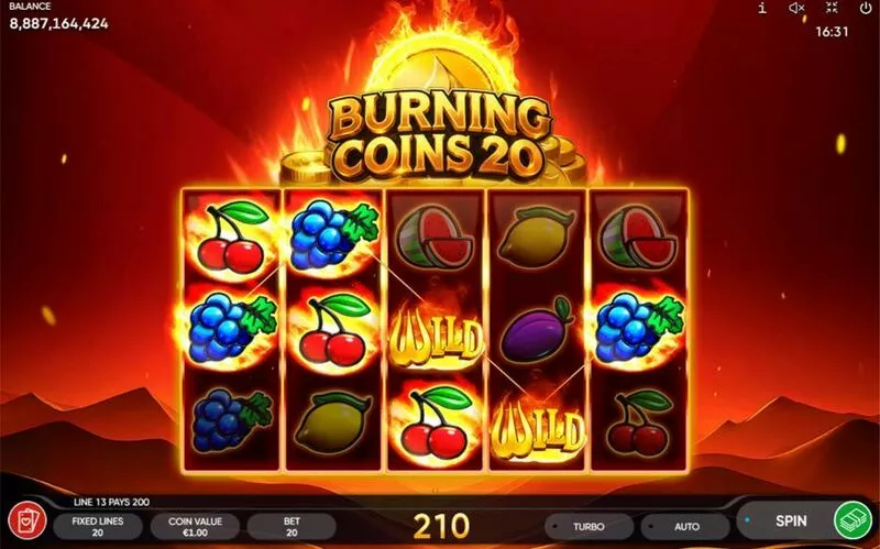 Burning Coins 20 slots Main Screen Reels