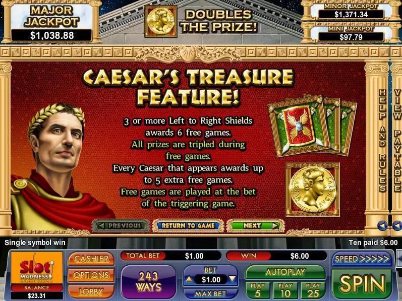 Caesar's Treasure slots Info and Rules