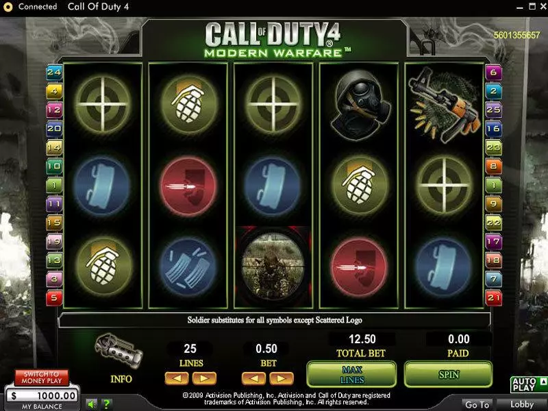 Call of Duty 4 Modern Warfare slots Main Screen Reels