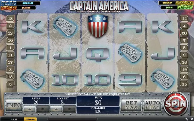 Captain America - The First Avenger slots Main Screen Reels