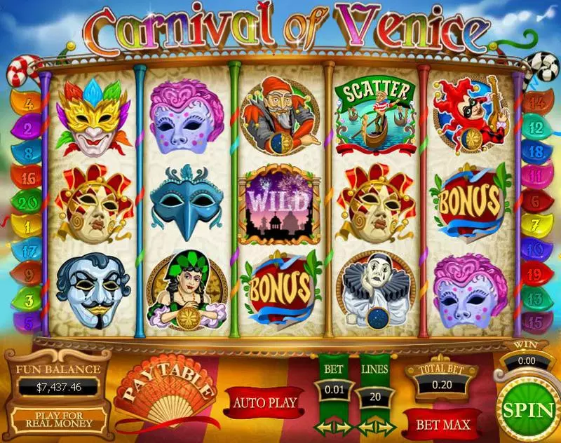 Carnival of Venice slots Main Screen Reels