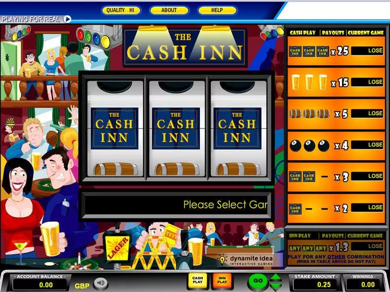 Cash Inn 1 Line slots Main Screen Reels
