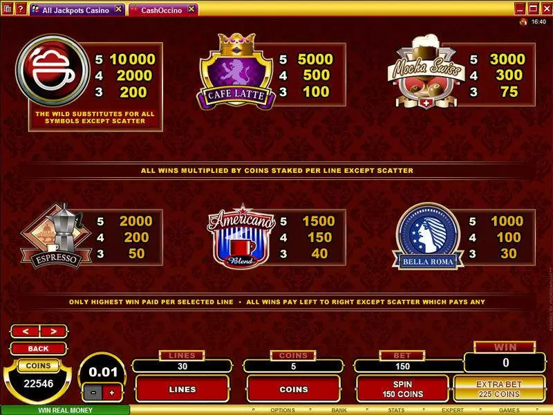 CashOccino slots Info and Rules