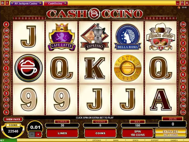 CashOccino slots Main Screen Reels