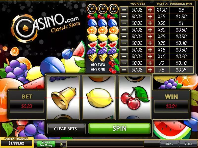 Casino.com Classic slots Main Screen Reels