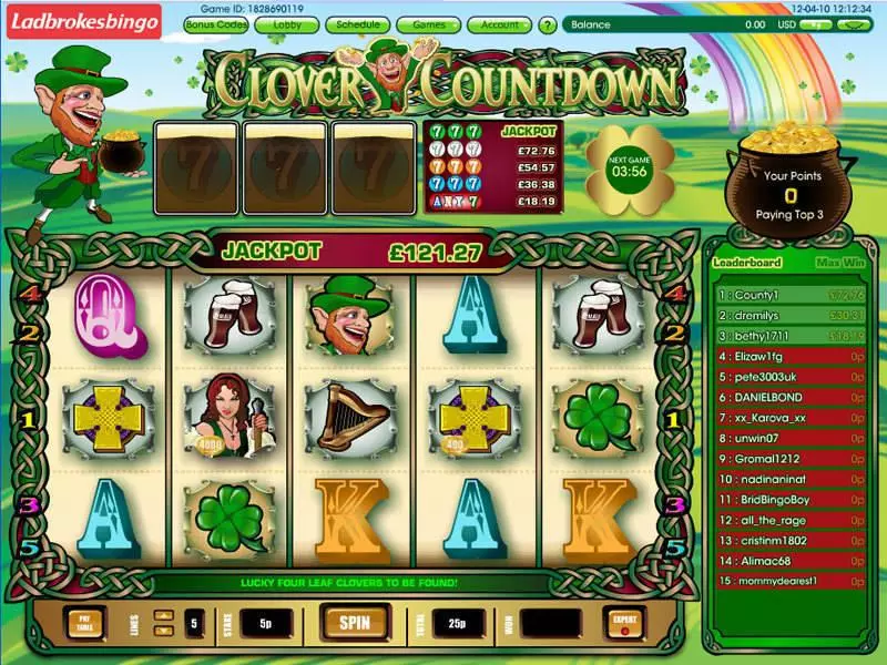 Clover Countdown Mini slots Main Screen Reels