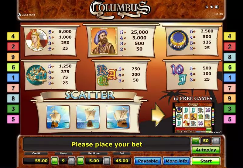 Columbus slots Info and Rules