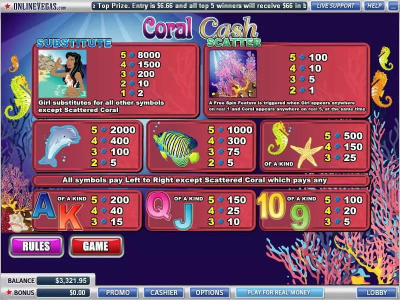 Coral Cash slots Info and Rules