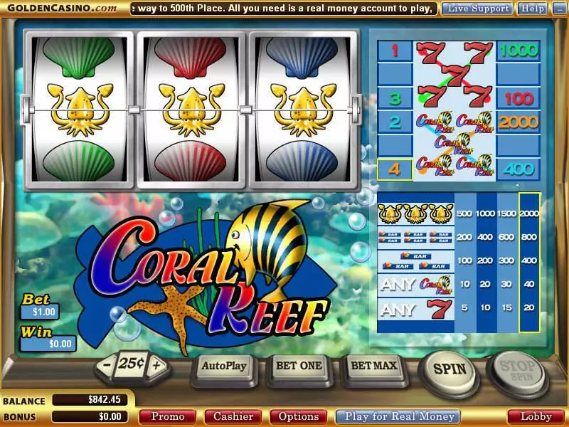 Coral Reef slots Main Screen Reels