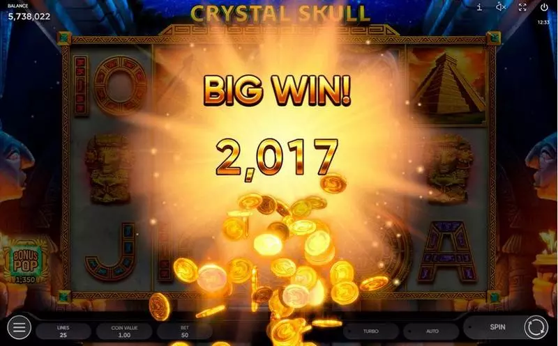 Crystal Skull slots Winning Screenshot
