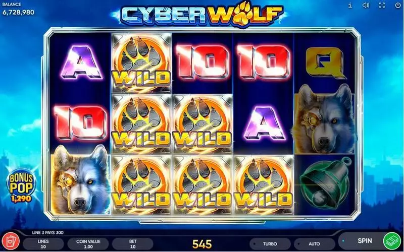 Cyber Wolf slots Main Screen Reels