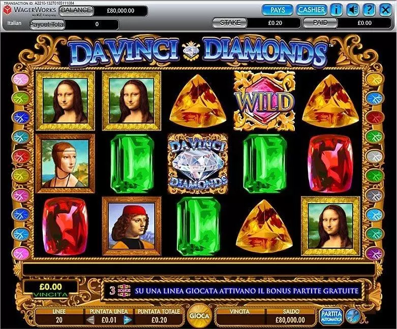 Da Vinci Diamonds slots Introduction Screen