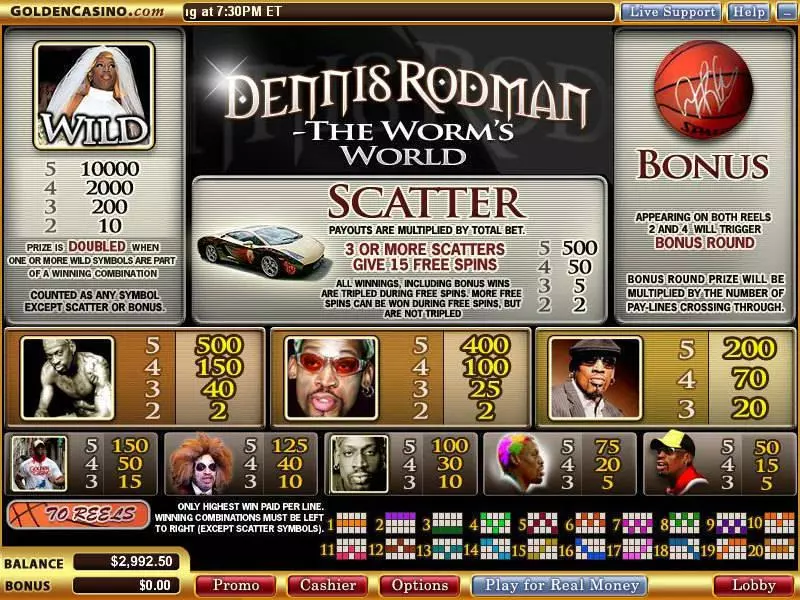 Dennis Rodman - The Worm's World slots Info and Rules