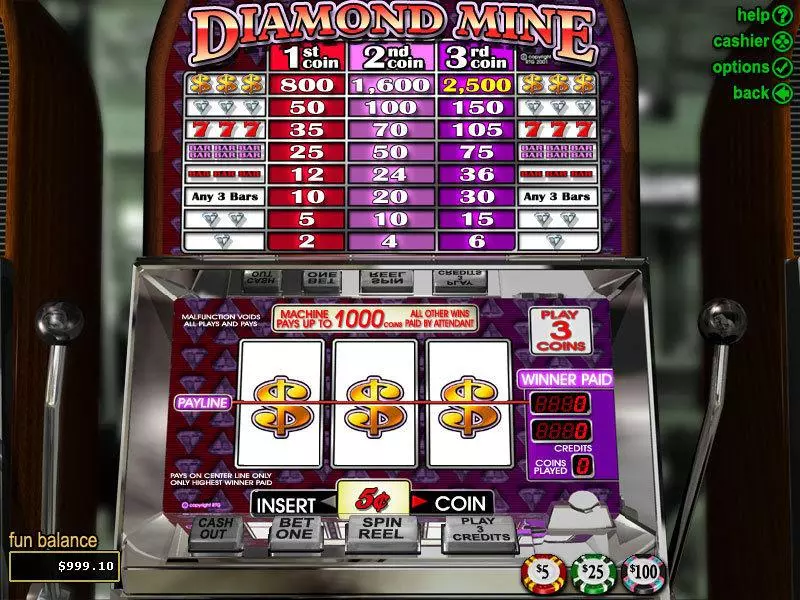 Diamond Mine slots Main Screen Reels