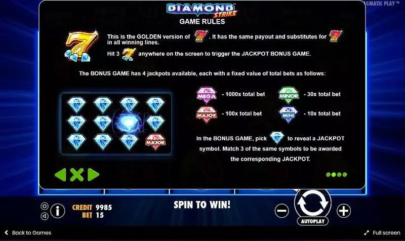 Diamond Strike slots Bonus 1