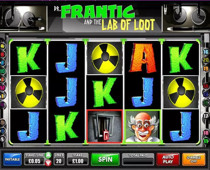 Dr.Frantic and the Lab of Loot slots Main Screen Reels
