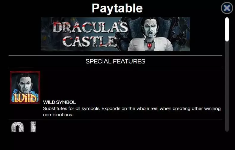 Dracula's Castle slots Paytable