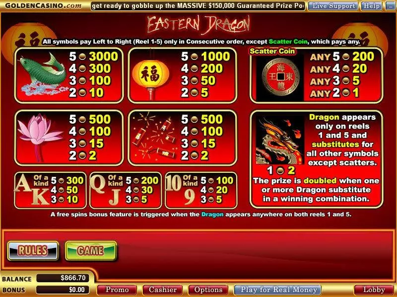 Eastern Dragon slots Info and Rules