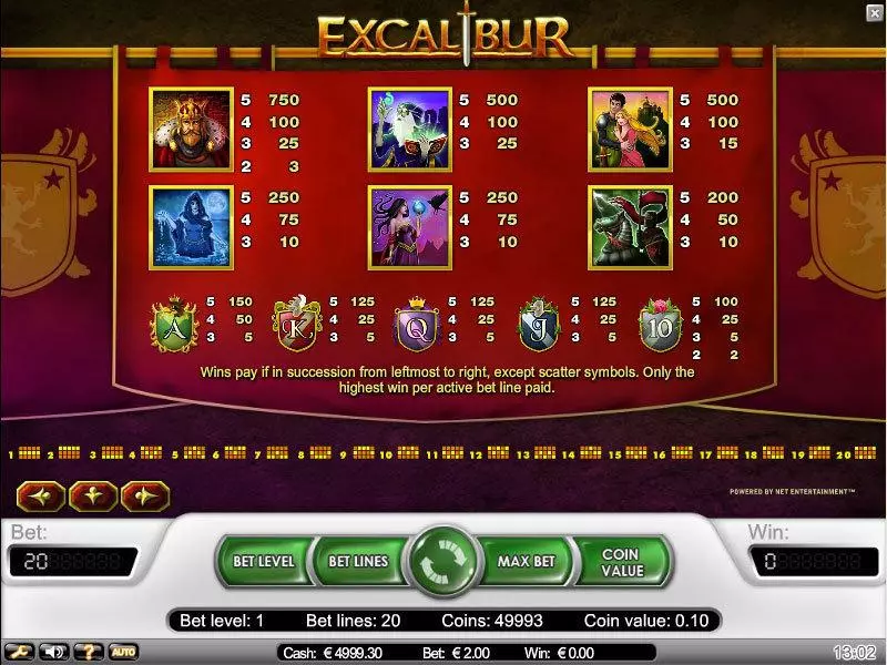 Excalibur slots Info and Rules