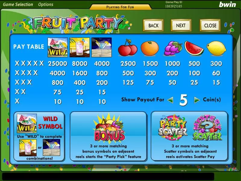 Fruit Party slots Info and Rules