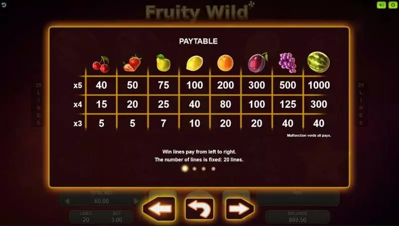 Fruity Wild slots Paytable