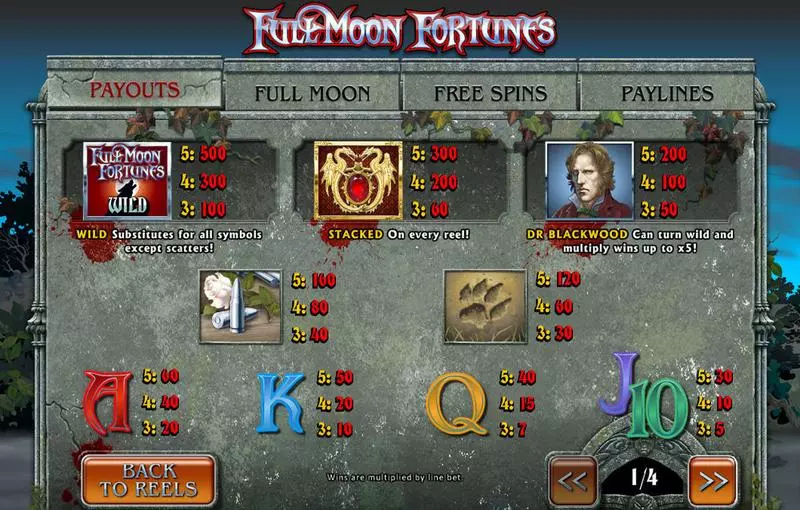 Full Moon Fortunes slots Info and Rules