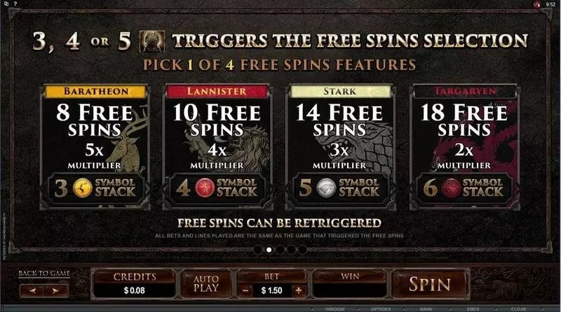Game of Thrones - 15 Lines slots Info and Rules