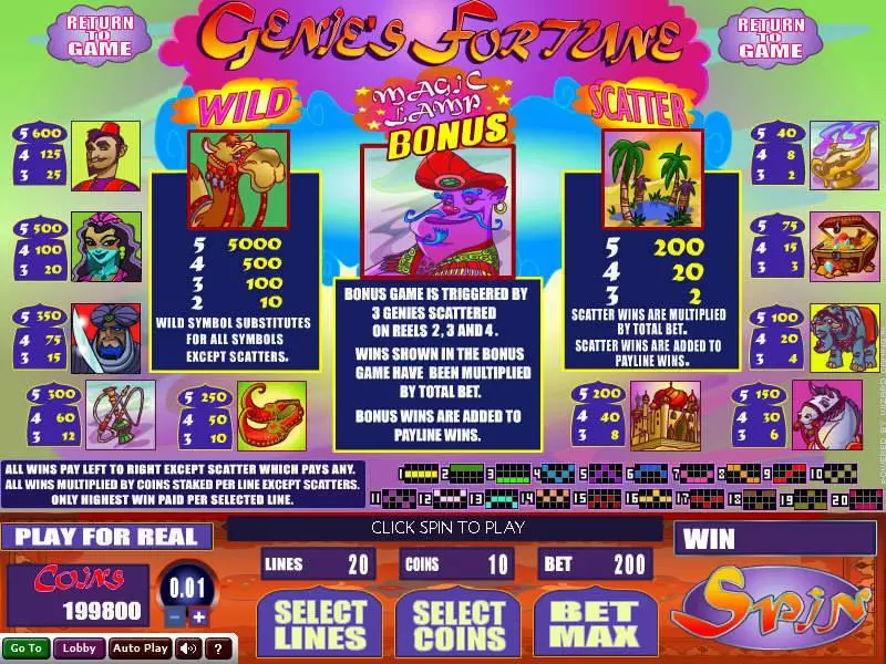 Genie's Fortune slots Info and Rules