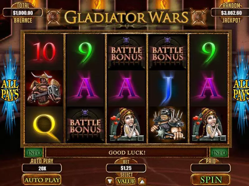 Gladiator Wars slots Main Screen Reels