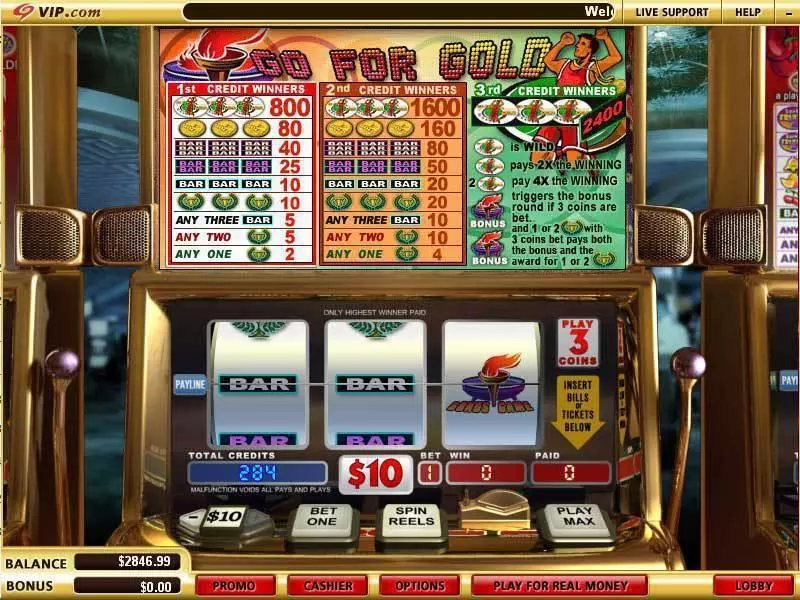 Go for Gold slots Main Screen Reels
