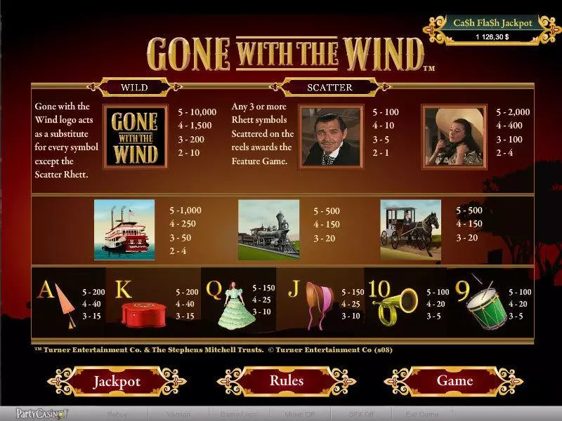 Gone With The Wind slots Info and Rules