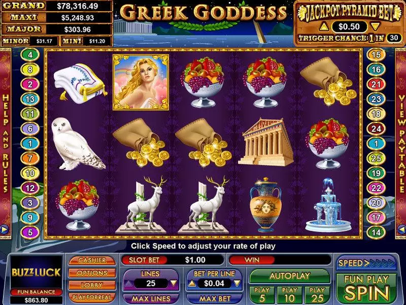 Greek Goddess slots Main Screen Reels