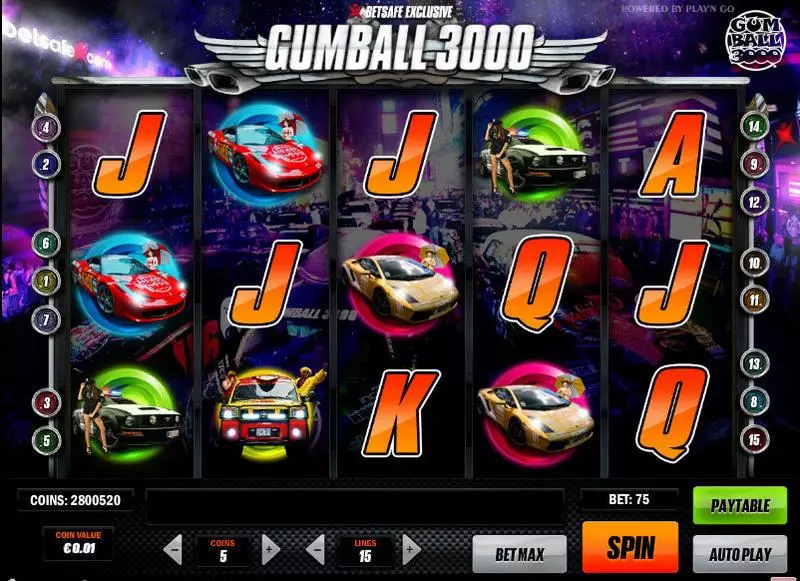 Gumball 3000 slots Main Screen Reels